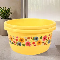 Kuber Industries Yellow 2 Pieces Floral Printed Bath Tubs 40 L Each-image-15