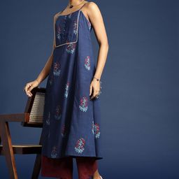 Taavi Floral Printed Regular Pure Cotton Block Print Legacy Kurta with Palazzos image 2