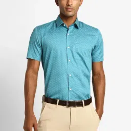 Peter England Blue Cotton Slim Fit Printed Shirt-picture-34