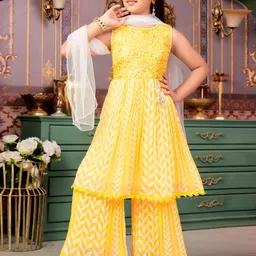 Aarika Girls Printed Pleated Sequinned Kurta with Palazzos & With Dupatta-image-86
