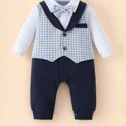 Hopscotch Boys Blue Checks Vest Details Casual Bodysuit-picture-16
