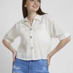 Spykar White Viscose Slim Fit Cropped Shirt-picture-18
