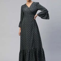Cottinfab Grey Printed Maxi Wrap Crepe Dress-picture-12