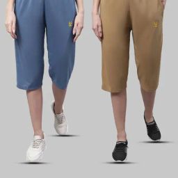 Vimal Jonney Dark Grey & Beige Mid Rise Capris - Pack of 2-image-8