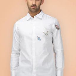HE SPOKE White Tailored Fit Printed Shirt-image-71