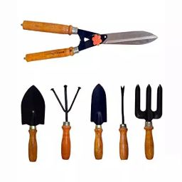 JetFire Wooden Trowel, Cultivator, Transplanter, Weeder, Fork and Hedge Shear Garden Tool Kit-image-96