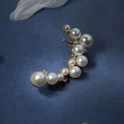 SOHI Gold Plated Stones Studded and Beaded Ear Cuff Earrings-10