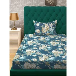 Rosara Home Navy Blue Floral 144 Tc Single Bedsheet with Pillow Covers-picture-11