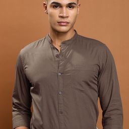 HIGHLANDER Men Slim Fit Solid Mandarin Collar Cotton Casual Shirt-image-86