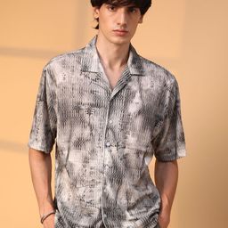 Campus Sutra Men Comfort Cuban Collar Abstract Printed Oversized Casual Shirt-image-80