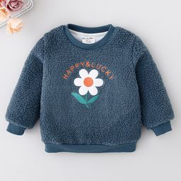 Kookie Kids Full Sleeves Sweatshirt Text & Flower Embroidery - Blue-image-108