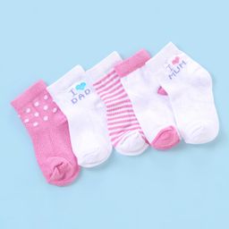 Cute Walk by Babyhug Non Terry Anti Bacterial Ankle Length Striped & Dots Design Socks Pack of 5 - White & Pink-image-8