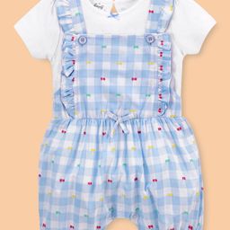 Simply Cotton Knit Half Sleeves Top with Checks Dungaree - Blue-image-77