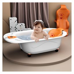 StarAndDaisy Baby Bath Tub with Seat Sling and Temperature Sensor and Detachable Wheels Anti-Slip - Orange-75
