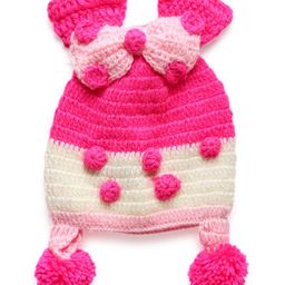 MayRa Knits Bow & Pom Pom Detailed Colour Blocked Hand Knitted Cap - Pink-picture-22