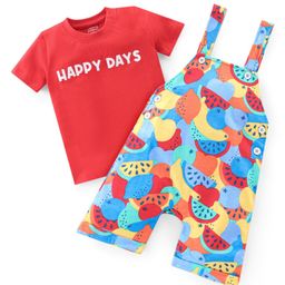 Babyhug Single Jersey Knit Dungarees & Half Sleeves T-Shirt with Watermelon Print - Multicolour-image-81