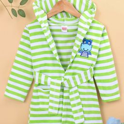 Babyhug Terry Knit Full Sleeves Bath Robe With Hood Dragon Embroidery - Green-image-86