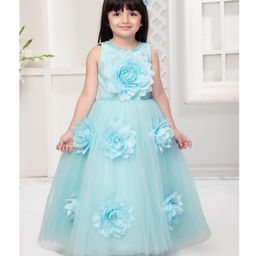 Ministitch Sleeveless Stone Embellished &  Floral Applique Detailed  Gown -  Blue-image-38