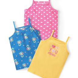 Babyhug 100% Cotton Knit Sleevless Slips Floral  Polka Dots & Text Print Pack of 3 - Multicolour-image-84