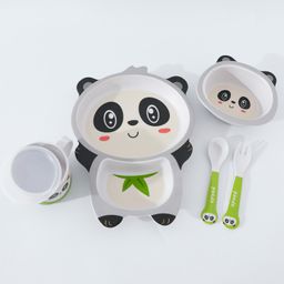 Panda Shaped Bamboo Fibre Sectioned Feeding Set - White-79
