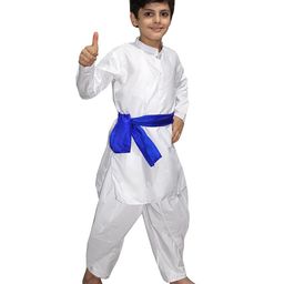 Kaku Fancy Dresses Cotton Haryanvi White Kurta Folk Dance Theme Costume Set - White-image-33