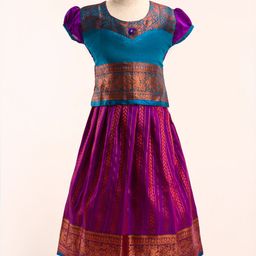 Bhartiya Paridhan Silk Woven Puffed Sleeves Lehenga Choli Set with Zari Detailing - Purple-image-73