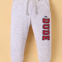 Bodycare Knit Full Length Fleece Pant with Text Print - Light Grey-image-88
