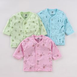 Zero Interlock Knit Full Sleeves Front Open Vests with Cloud & Kite Print Pack of 3 - Light Blue Peach & Pink-image-17