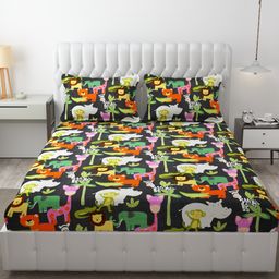 FRESH FROM LOOM Double Bedsheets for Kids with 2 Pillow Cover 90x95 Inches - Animal Black Design-picture-3