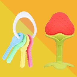 Tinny Tots Baby Fruit Shaped Silicone Teether with Baby Key Shaped Teether BPA Free Combo for Babies-1