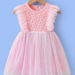 Mark & Mia Sleeveless Party Frock with Floral Embroidery & Mesh - Pink-image-20