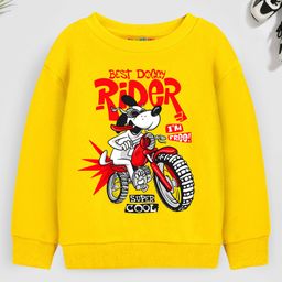 Trampoline Cotton Blend Full Sleeves Dog & Typography Printed Sweatshirt - Yellow-picture-24