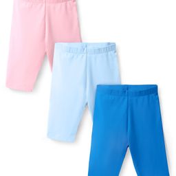 Primo Gino Cotton Knit Knee Length Shorts Solid Cycling Shorts Pack of 3 - Light Blue Pink & Blue-image-89