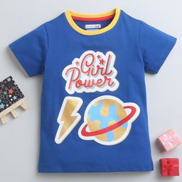 BUMZEE Cotton Woven Half Sleeves T-Shirt with Girl Power Print - Royal Blue-image-77