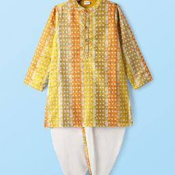 Babyhug Woven Full Sleeves Kurta Dhoti Set With Floral Print - Yellow-image-50