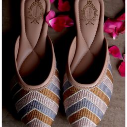 Shoetopia Chevron Embroidered Slip On Mules - Peach-image-89