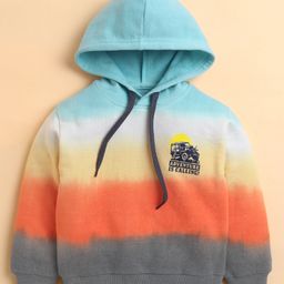 BUMZEE Cotton Blend Full Sleeves Color Block Design Graphic Printed Hooded Sweatshirt - Multicolor-picture-33