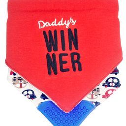 Little Surprise Box Premium Bib with Silicone Teether Flap & adjustable snap button Closure Winner Print Pack Of 2 - Red - Blue-picture-7
