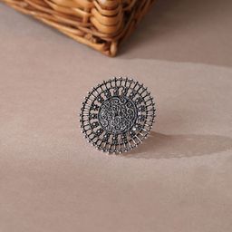 Niska Intricate Textured Oxidised Adjustable Finger Ring-image-6