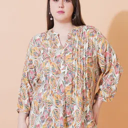 Sztori Floral Print Mandarin Collar Crepe Longline Top-image-55