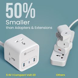 Portronics 20W Volt 20 High Speed Smart Desktop Charger with 3M Copper Cable, Type C PD Port, 2 USB Mach Port, 3 AC Power Socket, Compatible with Laptop,Smartphones,iPhones,Tablet,Power Bank(White) image 2