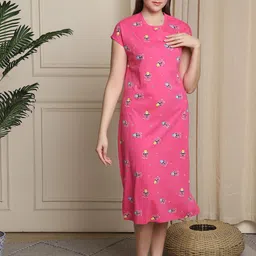Indreams Women Graphic Printed Pure Cotton Nightdress-image-2