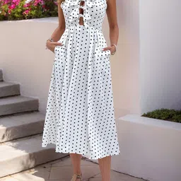 JC Mode Women Polka Dots Printed Fit & Flare Midi Dress-image-84