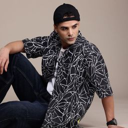 FCUK Relaxed Fit Self Design Cuban Collar Drop-Shoulder Sleeves Pure Cotton Casual Shirt-image-95