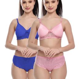FIMS Blue & Pink Lace Work Bra Panty Sets - Pack Of 2-picture-12