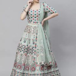 SHUBHKALA Pista Green Embellished Lehenga and Choli Set With Dupatta-image-61