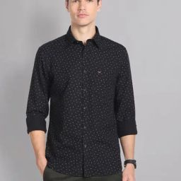 AD by Arvind Black Slim Fit Geometric Print Shirt-image-32