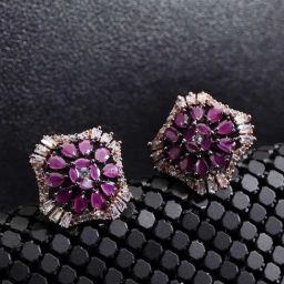 Priyaasi Floral Purple & Clear Stud Earrings-19