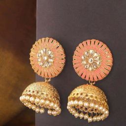 Priyaasi Floral Peach & Golden Jhumki Earrings-image-78