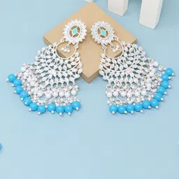 BELWICK Silver-Plated Kundan Studded & Pearls Beaded Contemporary Shaped Chandbalis-19